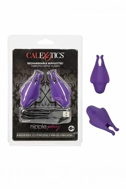 Компактные виброзажимы для сосков Nipple Play Rechargeable Nipplettes, 12 режимов, АБС-пластик, фиолетовый