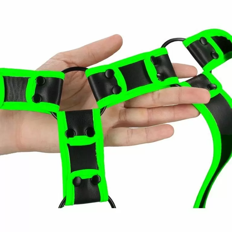 Светящаяся портупея из экокожи Body Harness - Glow in the Dark (S/M)