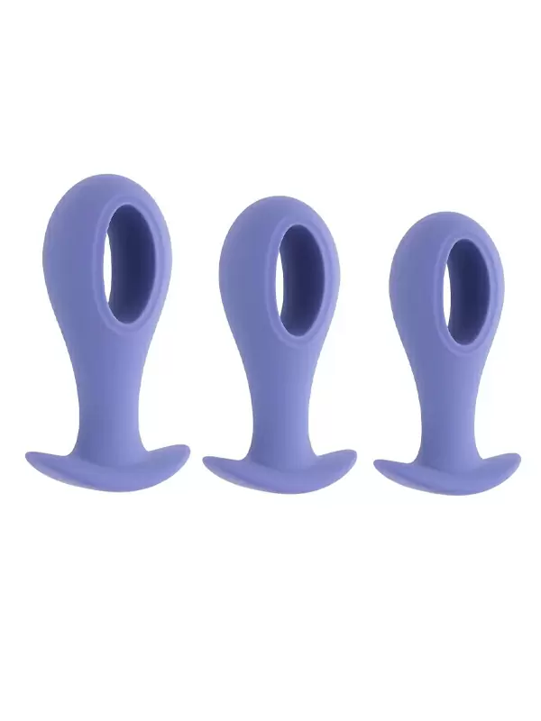 Набор анальных пробок Hole Punch Plug Set, с вибропулей, 3 размера, 10,3-11,6 см, силикон, синий