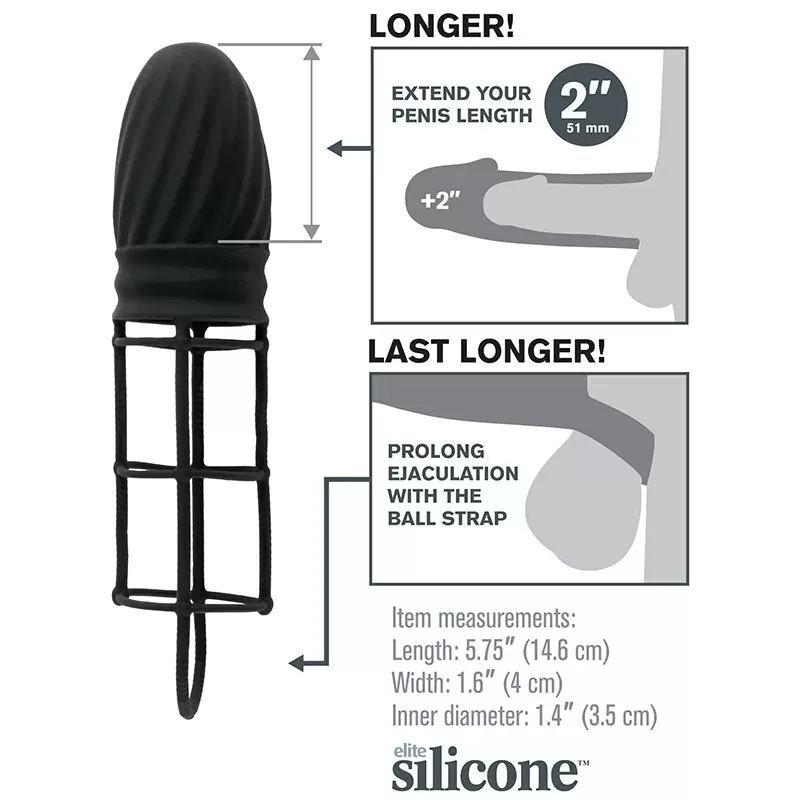 Насадка удлинитель Silicone Gladiator Extension с кольцом на мошонку – черная	