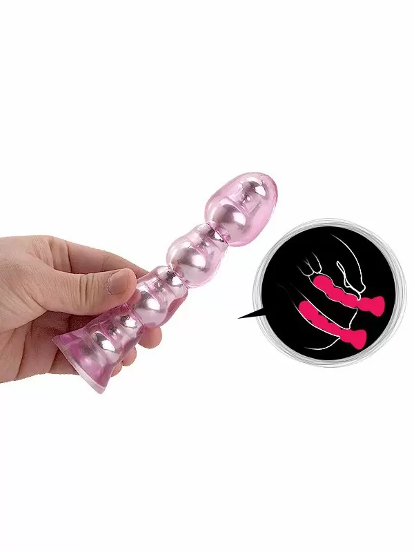 Ребристый анальный стимулятор Breads Plug с вибрацией на пульте управления – розовый 