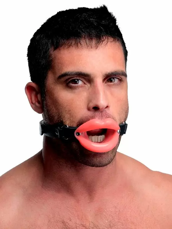 Необычный кляп-расширитель Sissy Mouth Gag, диаметр 4,2 см, в форме губ, розовый с черным