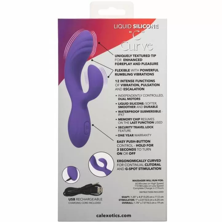 Рельефный вибратор-кролик STELLA LIQUID SLCNE DUAL CURVY, 19 см, силикон, фиолетовый