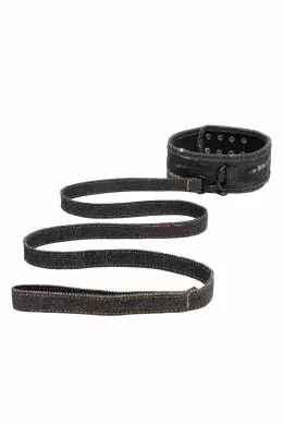 Джинсовый ошейник With Leash - Roughend Denim Style, с поводком, 48 см, черный