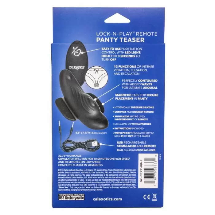 Носимый стимулятор клитора Lock-N-Play Remote Panty Teaser, 12 режимов, с пультом Д/У, 11,5 см, черный