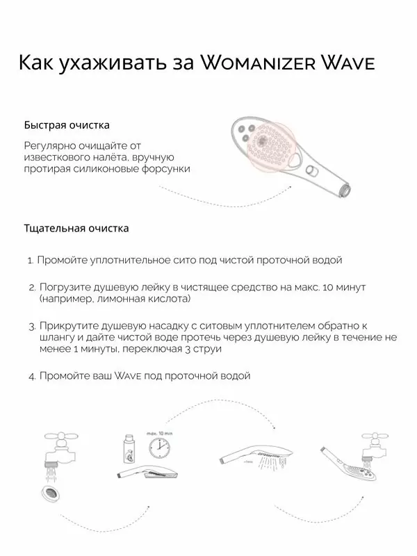 Насадка для душа Womanizer Wave, 27 см, 3 режима, черная