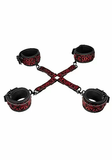 Крестообразный фиксатор с наручниками и наножниками Luxury Hogtie цвет бордовый