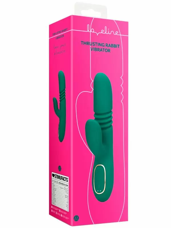 Вибратор-кролик Shots Toys Thrusting and Warming Rabbit Vibrator , 15 режимов, с функцией «поступательное движение», зелёный