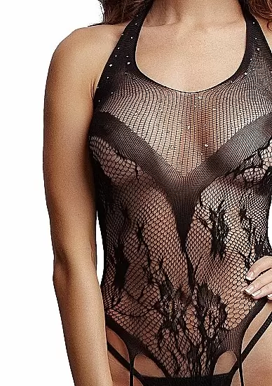 Боди  Crotchless Rhinestone Halter Teddy