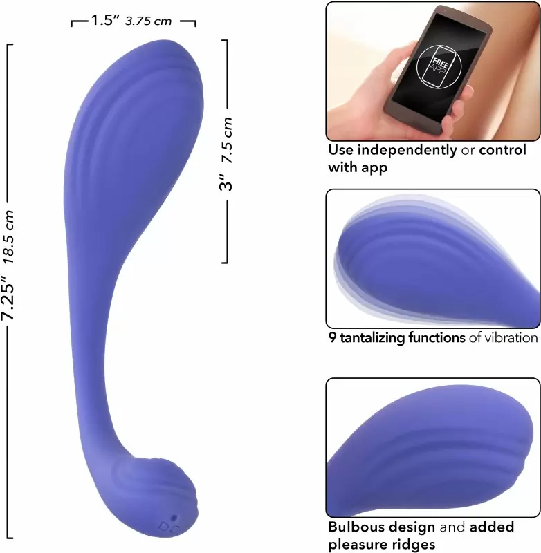 Рельефный вибромассажер-тренажер кегеля CALEXOTICS CONNECT™ KGL EXRCSR, 18,5 см, 9 режимов, синий