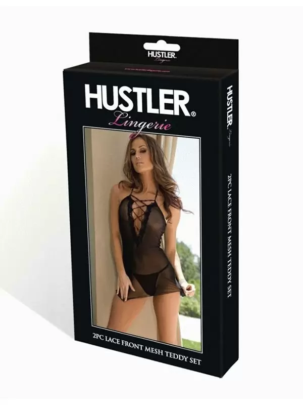 Коротенькая прозрачная сорочка со шнуровкой Hustler Lingerie – черный