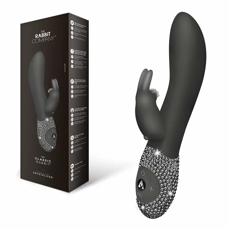 Великолепный вибромассажёр с кристаллами The Rabbit Company The Classic Rabbit Crystalized – чёрный