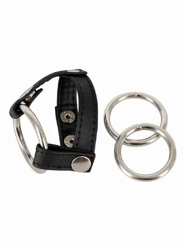 Подхват на мошонку Leder-Riemen, с 3мя съемными эрекционными кольцами, металл и кожа
