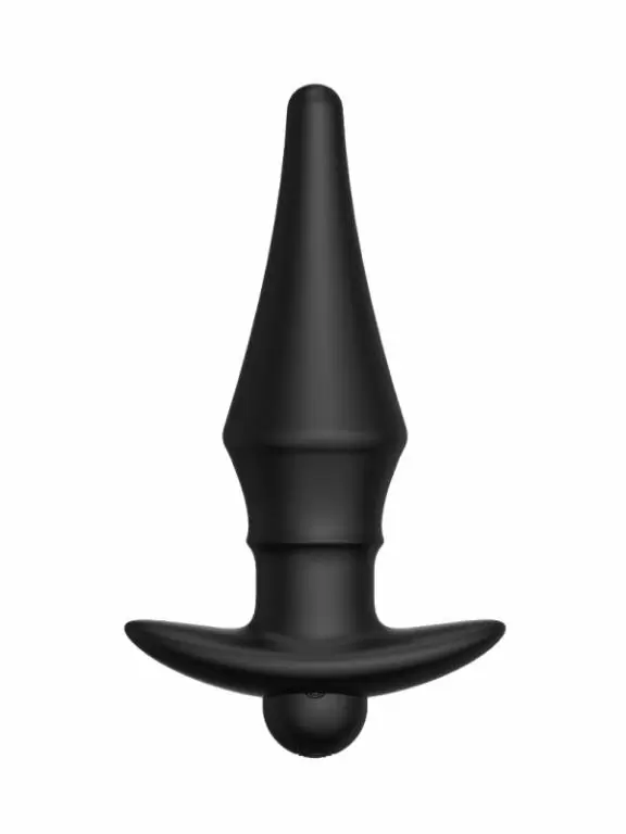Вытянутая анальная пробка Erozon №08 Cone-shaped butt plug, 13,5 см, 10 режимов, силикон, черный