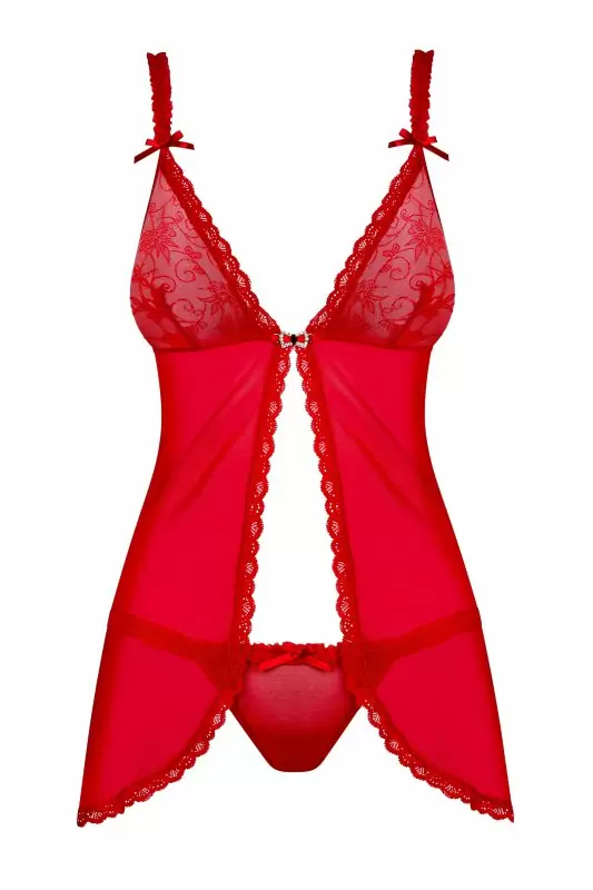 Полупрозрачный красный беби долл и трусики Romansia (Obsessive) – L/XL