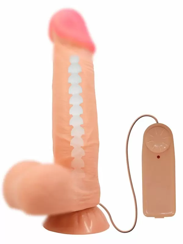 Реалистичный фаллоимитатор Baile Sliding Skin, 21,8 см, 3 скорости, с подвижной кожей, ТПР, телесный