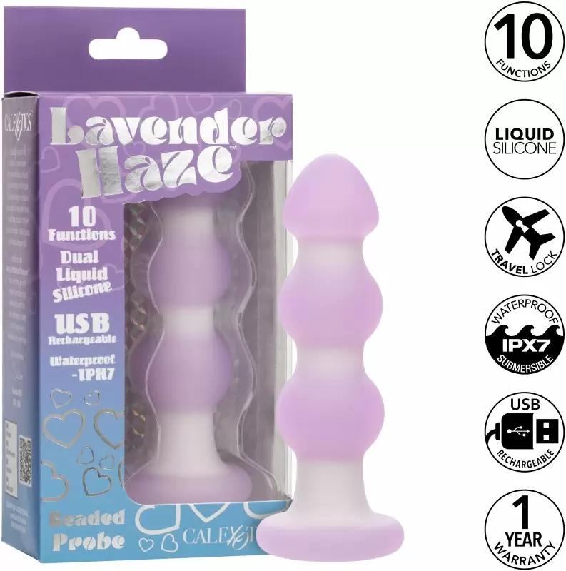 Элегантная анальная вибропробка LAVENDER HAZE BEADED PROBE, 10 режимов, 3 бусины, 10,75 см, лавандовый