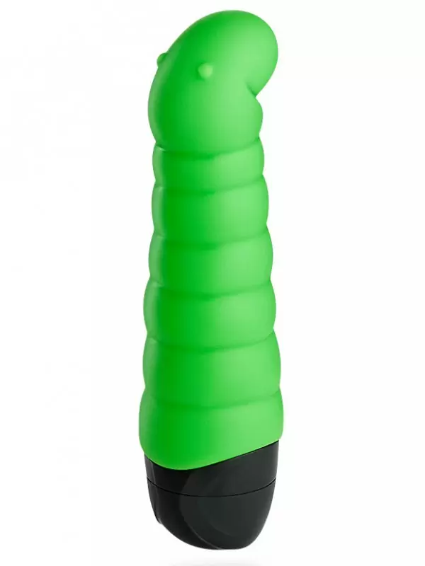 Ребристый вибратор Fun Factory Little Paul, с изогнутой головкой, 14 см, зеленый