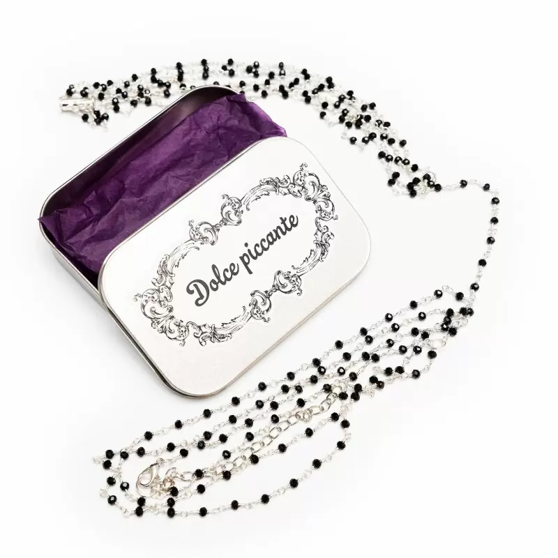 Серебристое колье на тело ручной работы с черным агатом Dolce Piccante Enigma - M