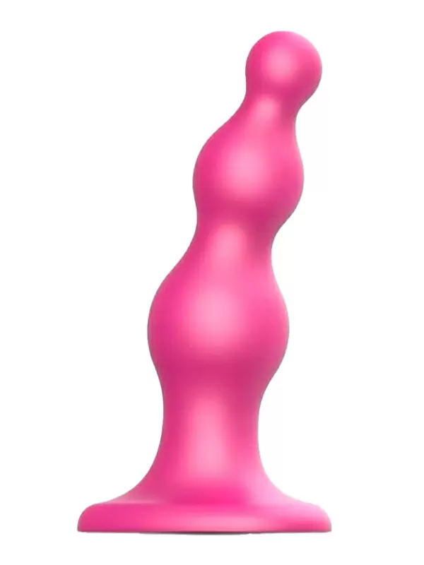 Гибкий фаллоимитатор Strap-On-Me Dildo Plug Beads Framboise, 15 см, 3 утолщения, розовый металлик