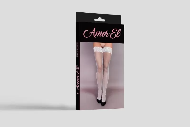 Чулки в мелкую сетку Rosa Vintage с рисунком сзади S/L (белые)