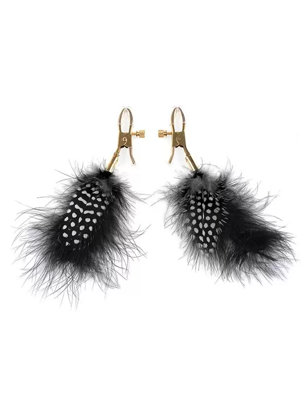 Зажимы для сосков Nipple Clamps с перьями – черные с золотом	