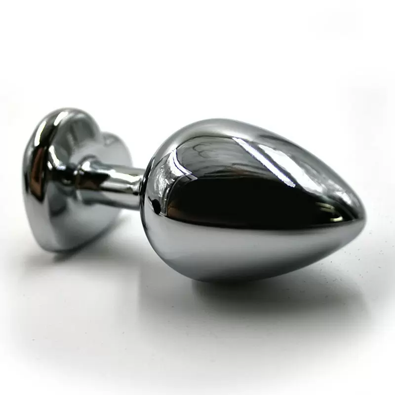 Средняя алюминиевая анальная пробка Kanikule Medium с кристаллом в форме сердца – серебристый с красным