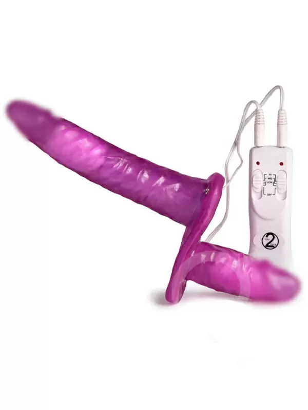 Реалистичный вибрострапон Orion, двойной на ремешках, с проводным пультом, ПВХ, сиреневый