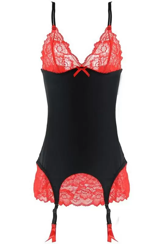 Романтичная облегающая сорочка с подвязками для чулок и стрингами Baci White Label – M/L