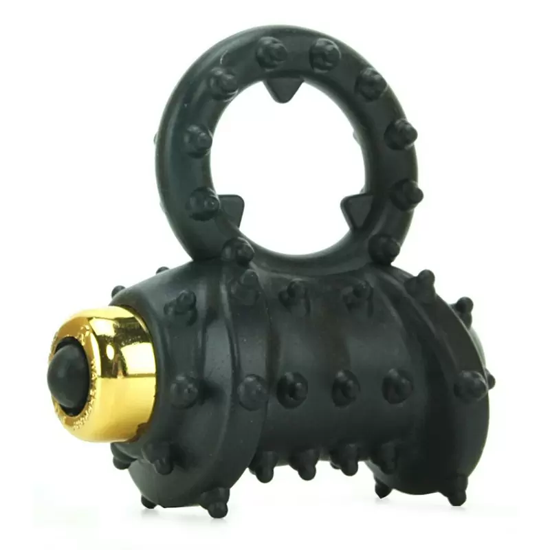Эрекционное кольцо Gold Vibrating Cockring с вибрацией черное с золотом	