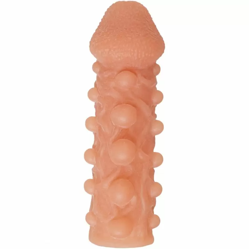 Реалистичная насадка на пенис с шариками и отверстием для мошонки «Cock sleeve» (средняя), Kokos