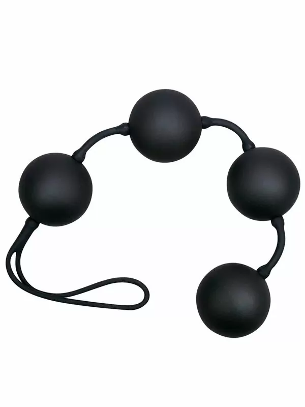 Гладкие анальные шарики Velvet balls, 4 шт на сцепке, 33 см, силикон, черный
