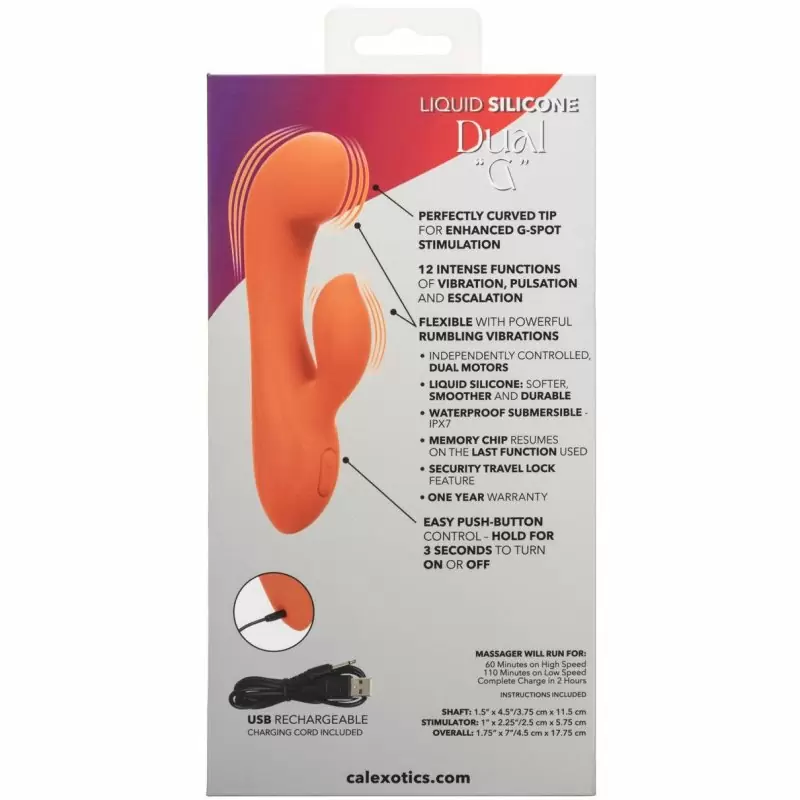 Изогнутый вибратор-кролик STELLA LIQUID SLCNE DUAL G, 17,8 см, силикон, оранжевый