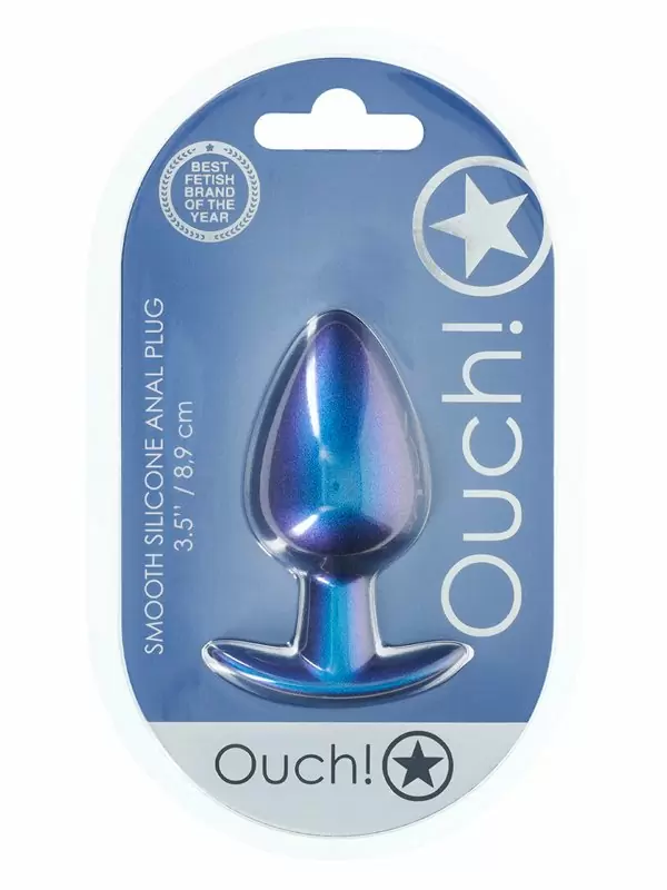 Гладкая анальная пробка Shots toys, 8,9 см, силикон, синий металлик