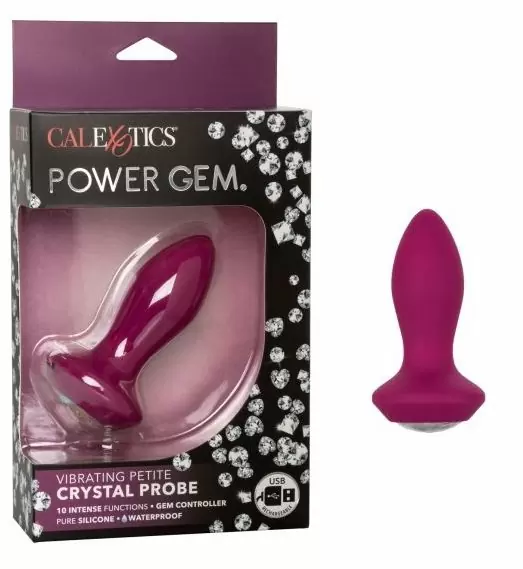 Фиолетовая анальная пробка Power Gem Vibrating Petite Crystal Probe с вибрацией и кристаллом, 10,75 см