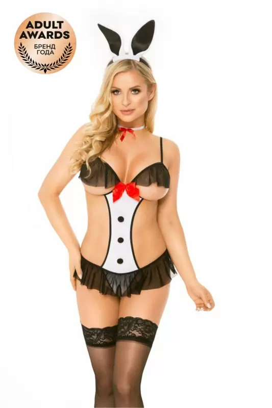 Костюм зайчика SoftLine Collection Ethel (боди, повязка на шею, ободок), черный, M/L	