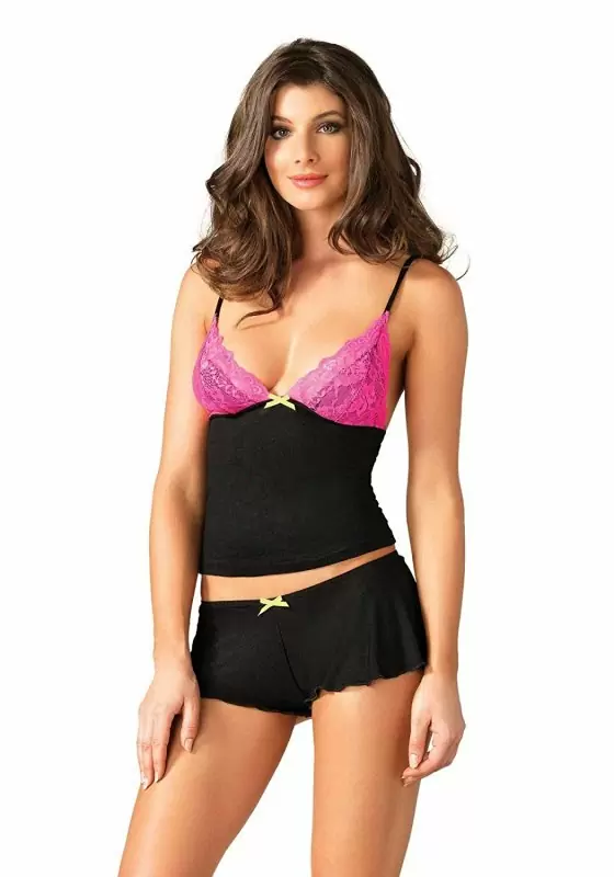 Эротический комплект для сна Leg Avenue Lace & Jersey Cami & Shorts - S