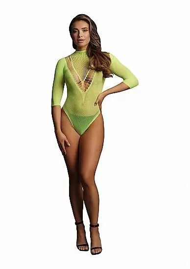 Зелёное боди с рукавами 3/4 и V-образным вырезом — размеры S-XL