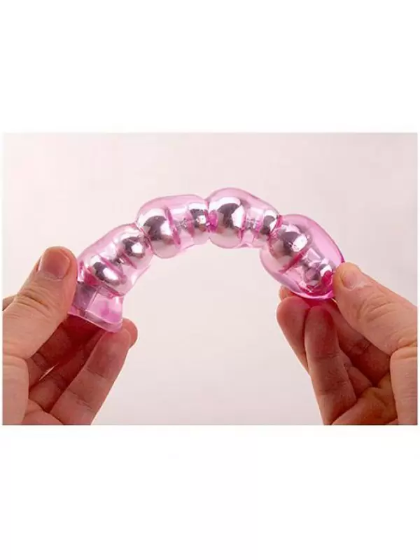 Ребристый анальный стимулятор Breads Plug с вибрацией на пульте управления – розовый 