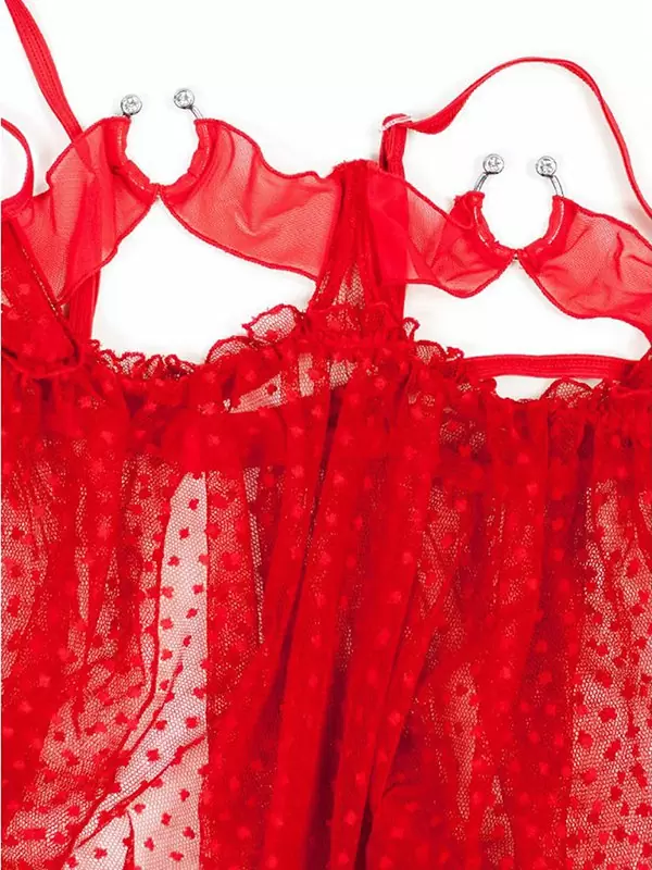 Оригинальная красная сорочка Anais Sienna с открытой грудью – M