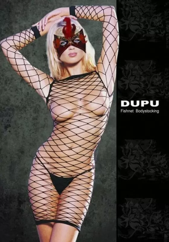 Платье в крупную сетку с рукавами Dupu – черный