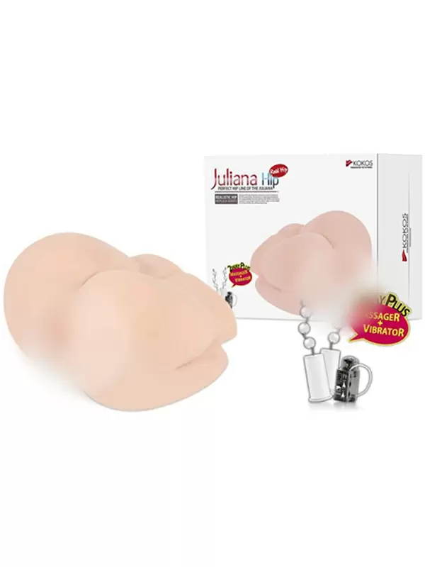 Полуторс вагина-анус Juliana+ с вибрацией, ротацией и голосом – телесный