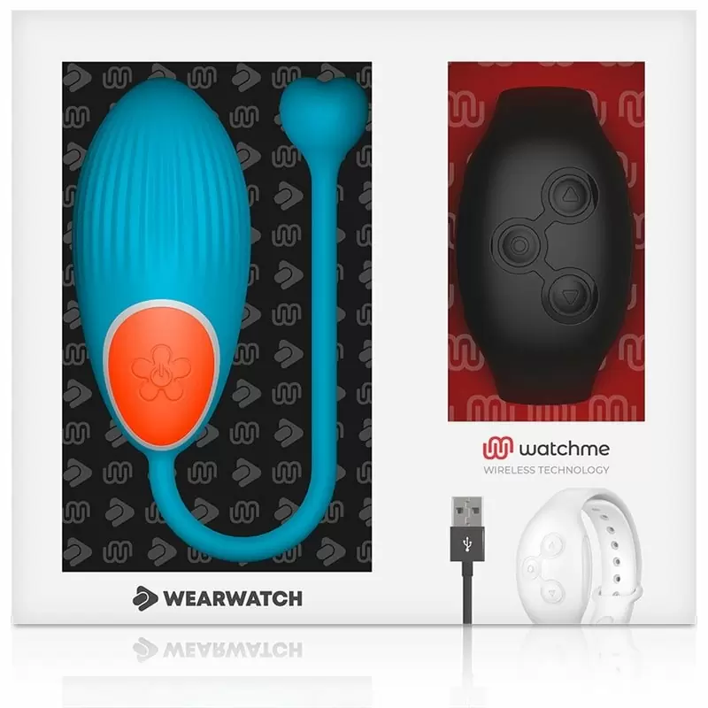 Ребристое виброяйцо Dream Love WEARWATCH EGG WIRELESS TECHNOLOGY WATCHME BLUE / JET BLACK, с пультом Д/У, 8,5 см, 7 режимов, силикон