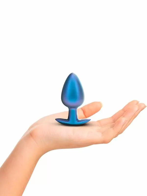 Гладкая анальная пробка Shots toys, 8,9 см, силикон, синий металлик