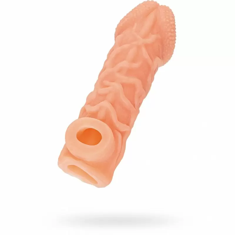 Реалистичная насадка на пенис с венками и отверстием для мошонки «Cock sleeve» (большая), Kokos