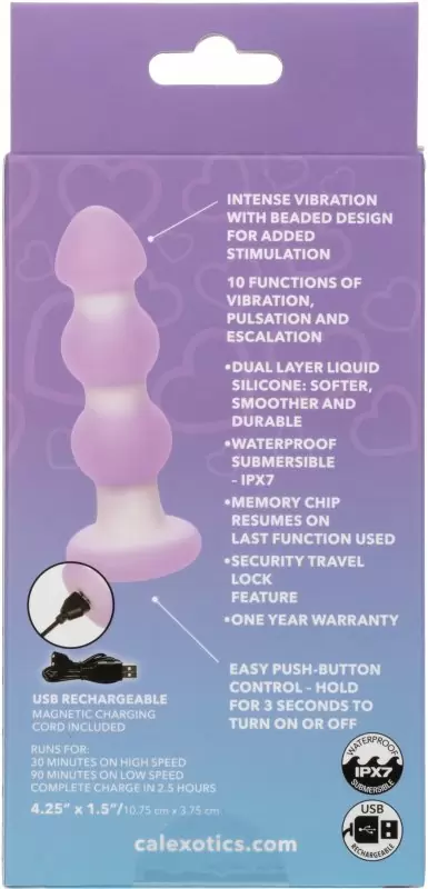 Элегантная анальная вибропробка LAVENDER HAZE BEADED PROBE, 10 режимов, 3 бусины, 10,75 см, лавандовый