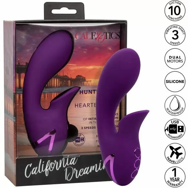 Вакуумный вибратор-кролик California Dreaming Huntington Beach Heartbreaker, 14 см, силикон, фиолетовый
