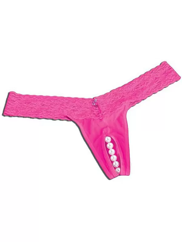 Трусики-тонг с жемчужной нитью – розовый, M/L