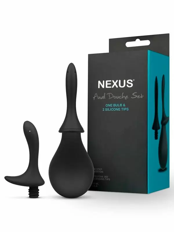 Анальный душ Nexus со сменными насадками, 10 см, силикон, черный