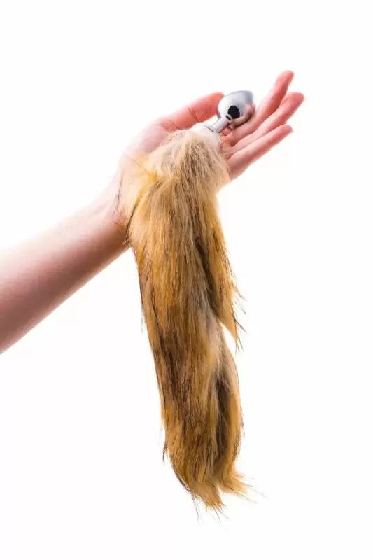 Маленькая анальная пробка с большим хвостом TOYFA Metal – рыжий